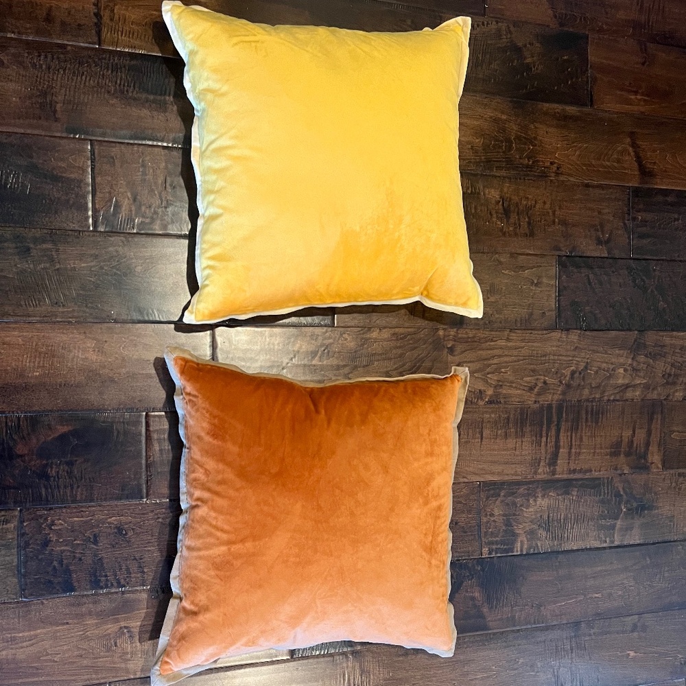 Indoor Velvet Flange Cinnamon Orange and Marigold yellow 18-inch Throw Pillows